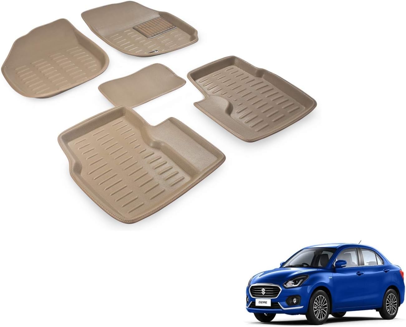 Auto Hub 3D Car Plastic Foot Mats Compatible for Maruti Suzuki Swift Dzire (Model : 2018-Till Date) - Beige