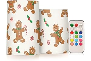 GuoChe Candles Color Changing Electronic Operated Gingerbread Man Christmas Pattern LED Pillar Candle with Remote and Timer f