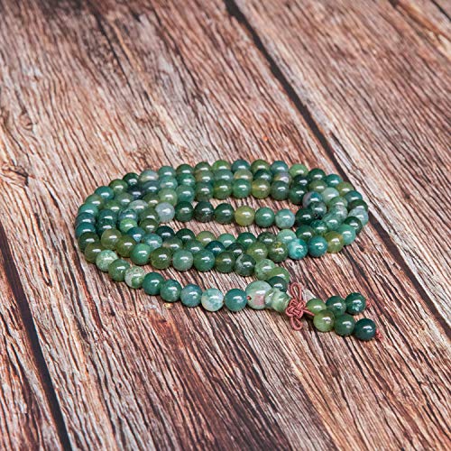 Mala Beads Bracelet,Bivei Moss Agate Gemstone Prayer Bead 108 Bracelet Meditation Necklace(A Grade Moss Agate) - Thumbnail 2