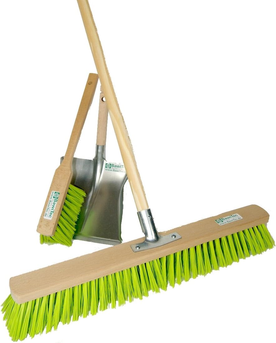 BawiTec Garden Broom Set 60 cm with Handlebar and shovel neongreen