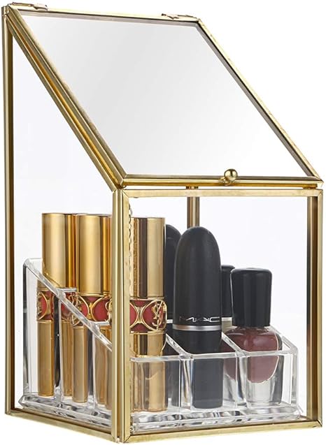 Amazon Sumnacon 多機能 9本 口紅収納ケース コスメ収納ケース コスメボックス 鏡付き ガラス クリア オシャレ 口紅収納スタンド リップスタン ド コスメ収納ケース アクセサリー収納 ジュエリーケース コスメ収納 ディスプレイ 口紅 ネイルカラー メイク用品 化粧品収納