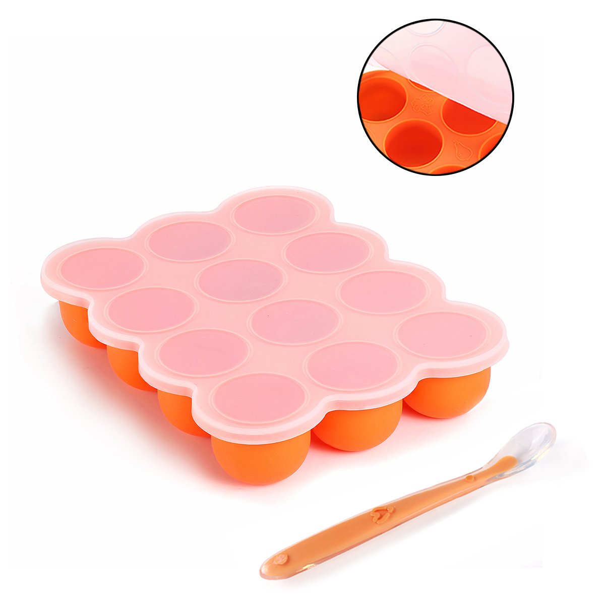 GOMILE Silicone Baby Food Storage Container Freezer Trays with Clipon