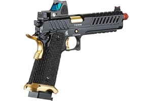Lancer Tactical Knightshade Hi-Capa Gas Blowback Airsoft Pistol with Red Dot Reflex Sight (Black/Gold)