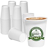 PULOSPACK 100 Pack 8 oz Paper Coffee Cups, Food-Grade Leak-Proof Disposable Bulk Paper Cups, White Paper Cups for Hot/Cold Drinks Office, Party, Picnic, Travel, and Events