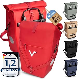 Valkental® Große & wasserdichte Gepäckträgertasche [28L] Abschließbare Befestigung [PVC frei] Fahrradtasche für Gepäckträger mit großen Reflektoren - Inkl. Tragegurt & Innenfächer - Geprüfte Qualität