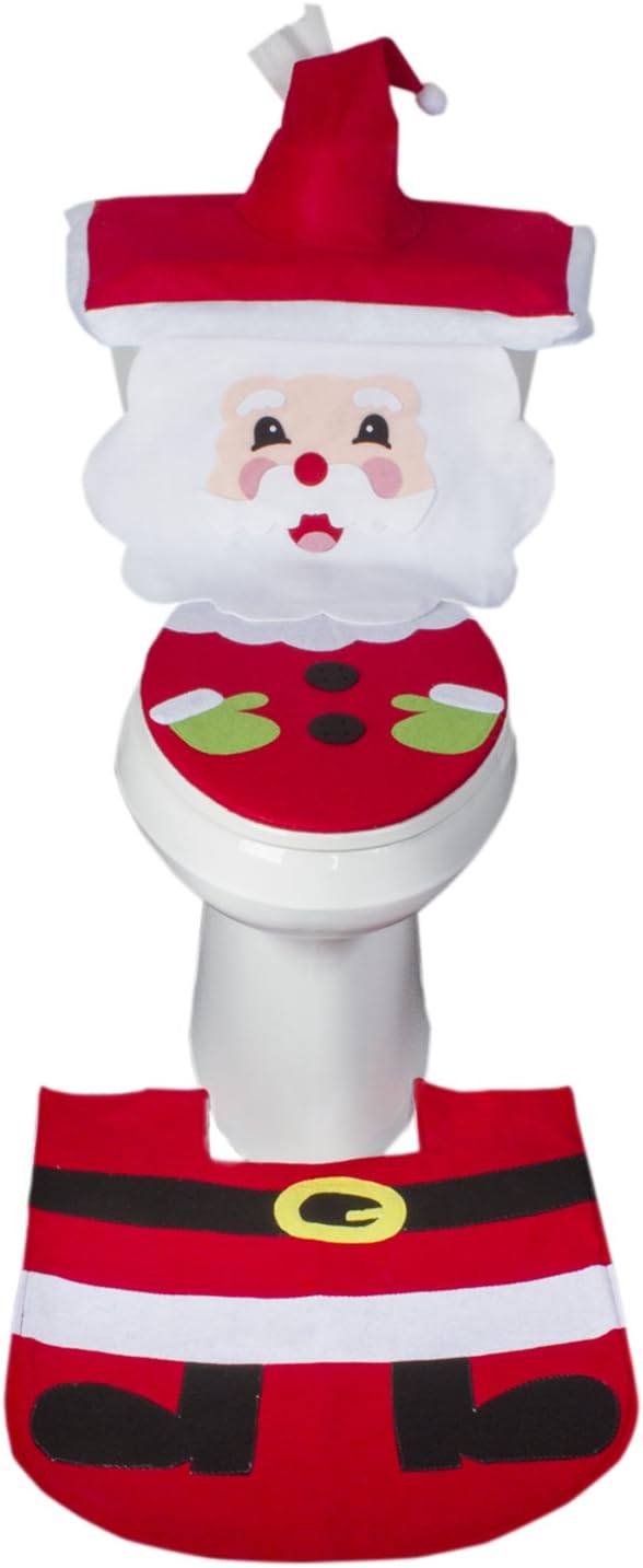 Santa Toilet Seat Cover and Rug Set - 4 Pcs Bathroom Christmas Decorations Set (Santa Claus)