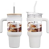 chunmo 40 oz Glass Tumbler with 2 Lids-Bamboo Straw Lid & 2-in-1 Sip and Flip Straw Lid,Iced Coffee Cup with Handle, Glass Water Bottles with Silicone Sleeve,Glass Cup with Straws, BPA Free-1 Pack