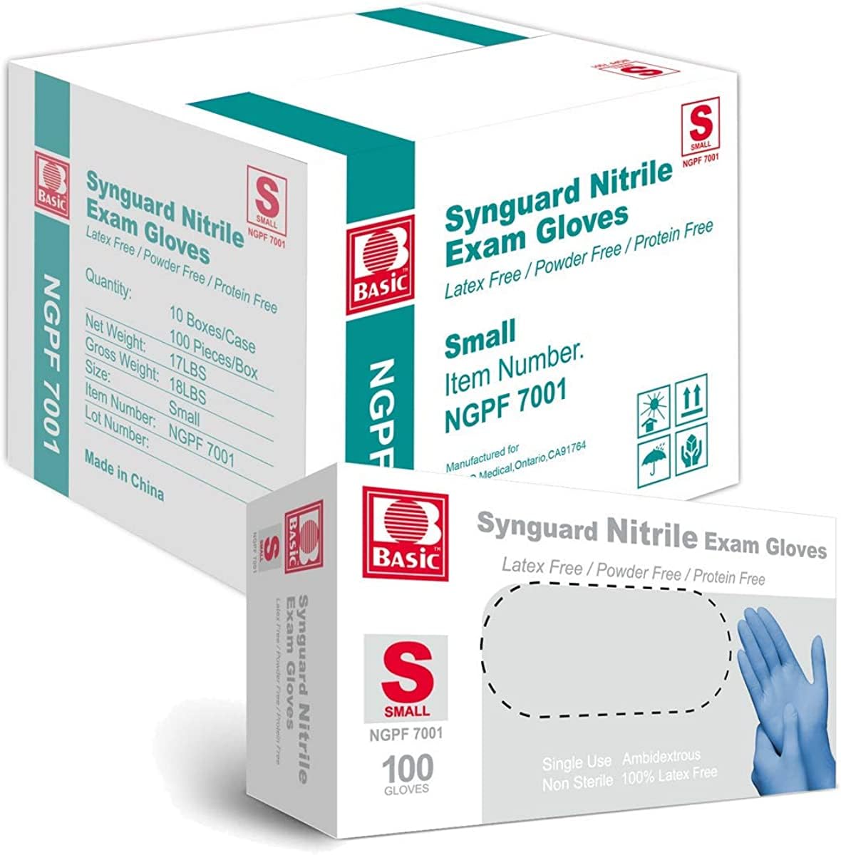 Photo 1 of Basic Medical Blue Nitrile Exam Gloves - Latex-Free & Powder-Free - NGPF 7001(Case of 1,000), Small