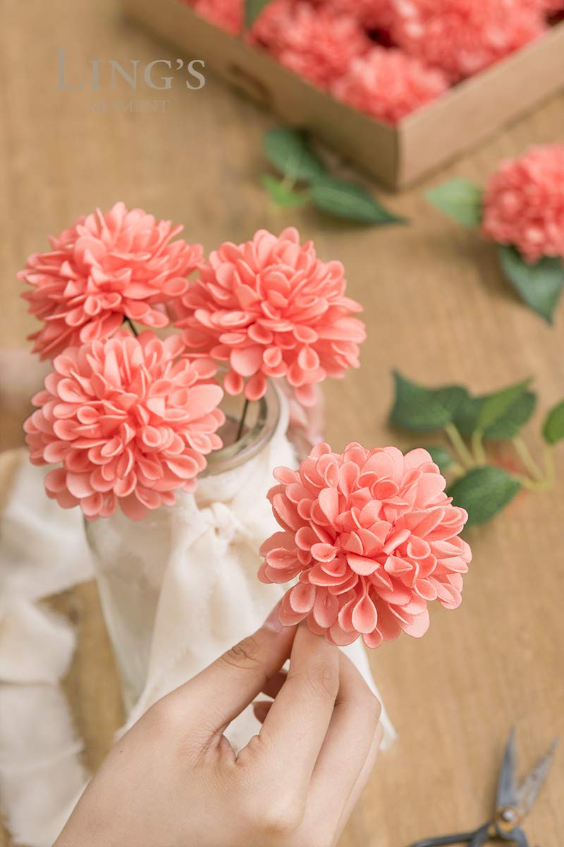 Ling's moment 25pcs Coral Real Looking Fake Dahlia ...