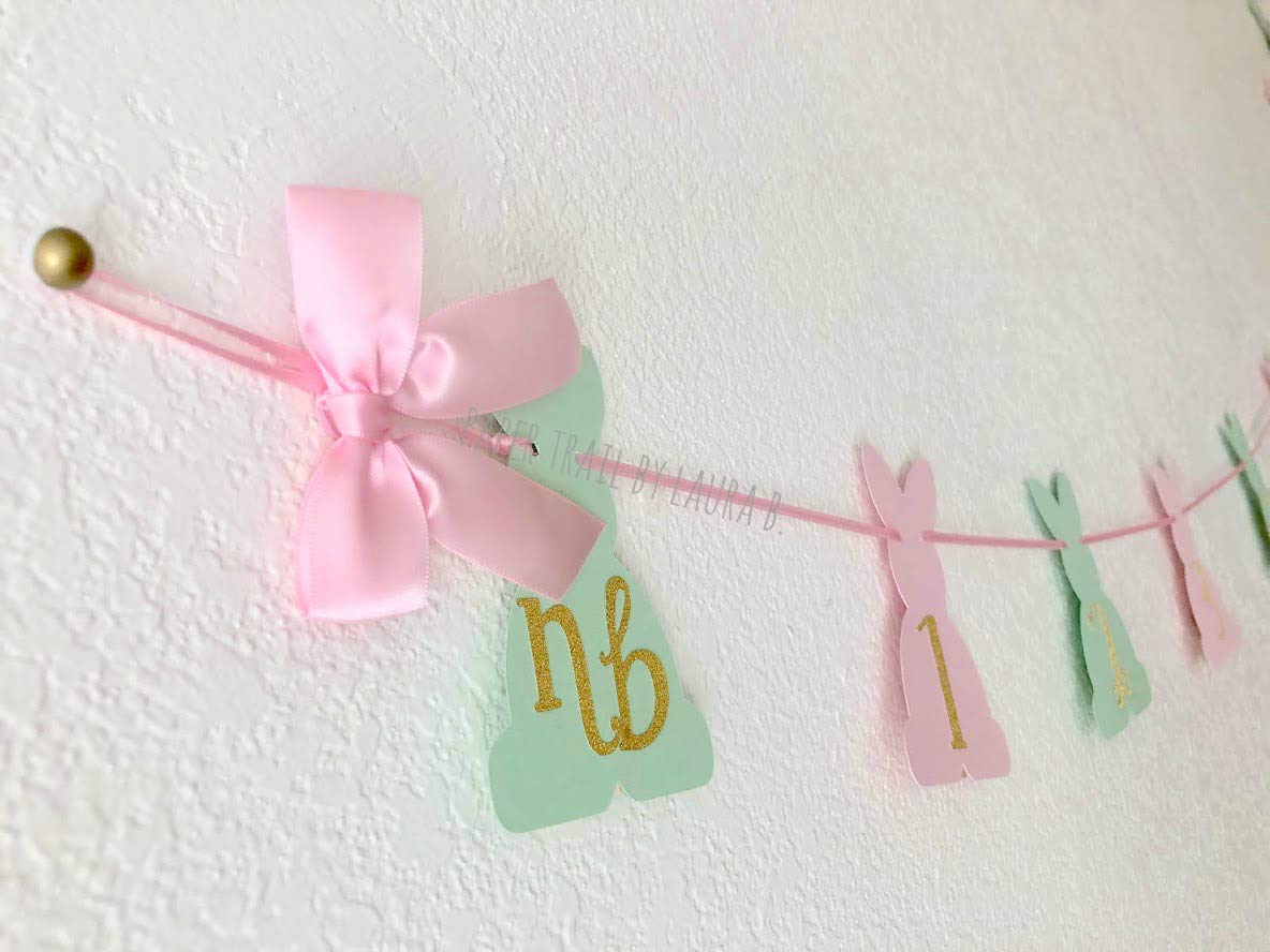 Amazon Com Bunny 1st Year Photo Banner In Pink Mint And Gold