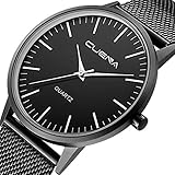Men's Wrist Quartz Watch, Simplicity Classic Stainless Casual Watch, Milanese Mesh Band by CUENA, Black