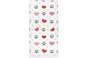 Vdsrup Dog Paws Love Hearts Hand Towels Valentine's Day Bathroom Theme Towel Soft Bath Guest Face Towel Absorbent Kitchen Tea Dish Towels Washcloths 16 X 30 in