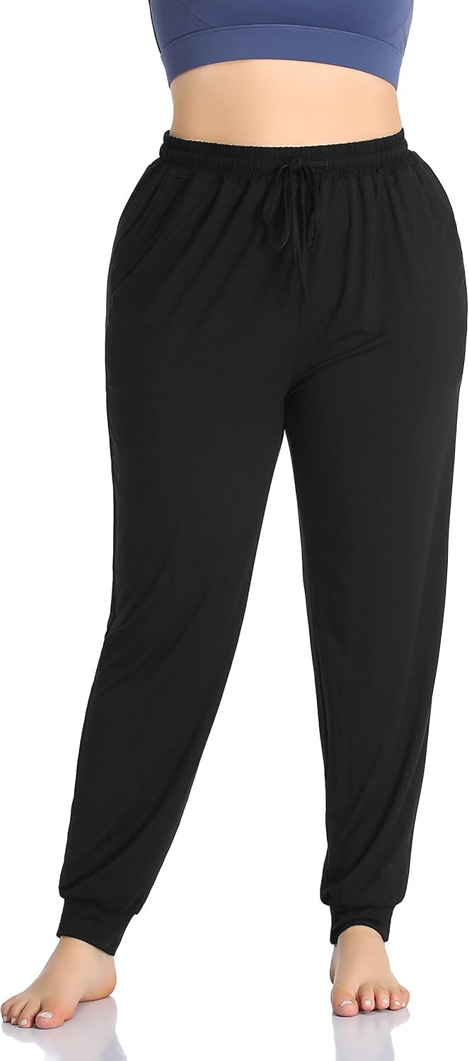 ZERDOCEAN Women's Plus Size Casual Lounge Yoga Pants Comfy Relaxed Joggers Pants Drawstring with Pockets Black 4X: Clothing