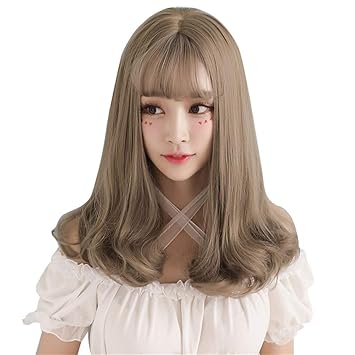 Shentianwei Female Big Wave Long Hair Curly Air Bangs Wig Pear
