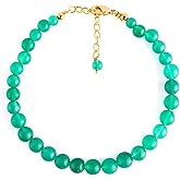 Natural Green Onyx Beaded Bracelet for Women | Gold Filled German Silver 6+1 Inch Round Crystal Dainty Healing Jewelry Gift