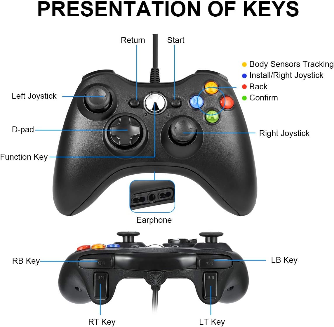 Game Controller for Xbox 360, OUTAD Wired USB Controller Gamepad Game Joystick Joypad Compatible with Microsoft Xbox 360 & Slim/PC Windows 7 8 10 - Ideal for All Gaming Sessions on Xbox and PC (Black): Computers & Accessories