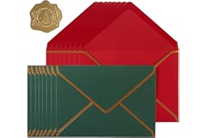 HOMTABLE 30 Pack Thick 5x7 Envelopes with Gold Border, A7 Thick Paper Greeting Cards Envelopes with Stickers for Invitation (Christmas Red/Green, 7.24x5.24 inches)