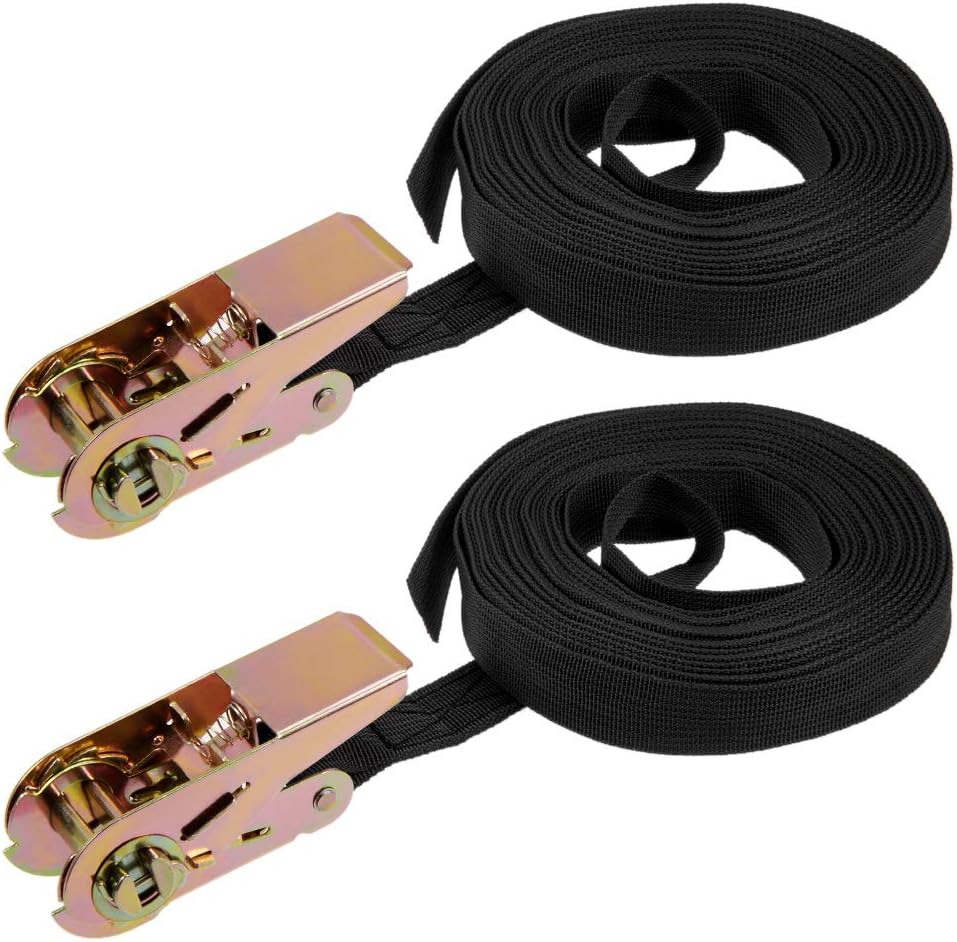sourcing map Ratchet Tie Down Lashing Strap 1" x 30Ft 550lb 250Kg Load Polypropylene for Moving Securing Cargo Black, Pack of 2