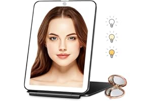 YUVIKE Travel Makeup Mirror, Vanity Mirror with Lights, 56 LED Vanity Mirror, Dimmable Touch Screen, 3 Colors Modes, 2000mAh Batteries, Portable Lighted Makeup Beauty Mirror, Travel Essentials (Black)
