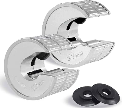 HAUTMEC Copper Pipe Cutter Twin Pack 15mm 22mm Auto Tighten with 2 Wheels