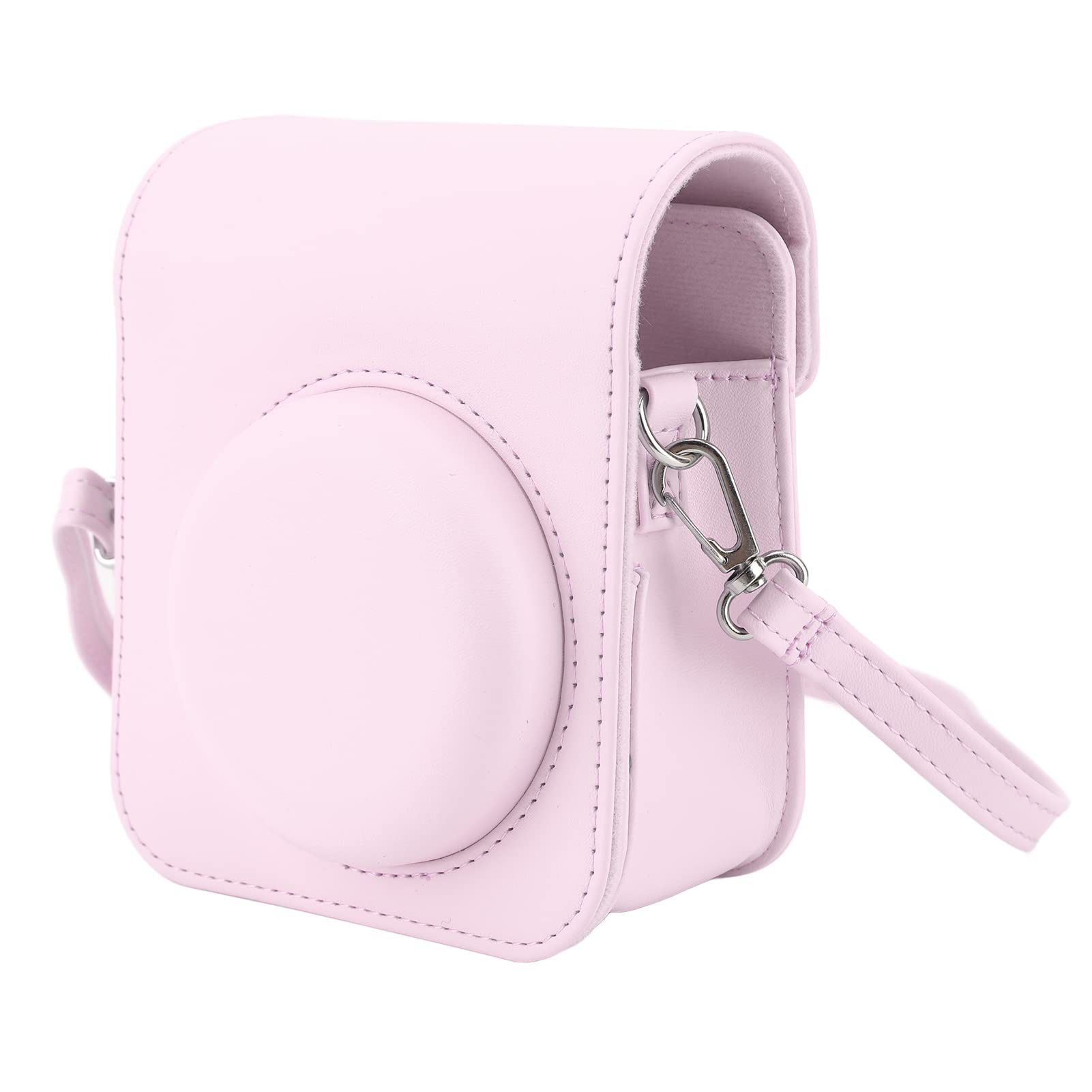 Protective Case for Mini 12 Instant Camera, PU Leather Camera Lens Guard with and Adjustable Shoulder Strap, Waterproof Camera Lens Protective Cover (Light Cherry Pink)