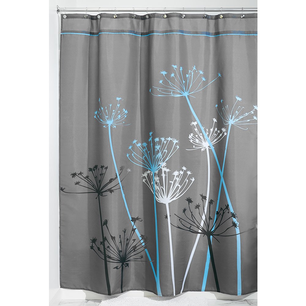 InterDesign Thistle Shower Curtain, Large Bathtub Curtain, Made of Polyester, Grey/Blue Amazon