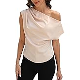 CUPSHE Women’s Tops Asymmetrical Off-Shoulder Shirt Sleeveless Ruching Satin Blouses Elegant Trendy Dressy