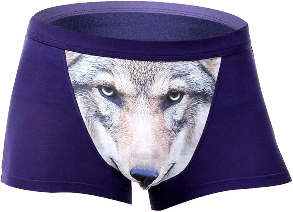 VALICLUD Men Sexy 3D Wolf Head Animal Print Underwear Boxer Briefs Stretch Modal Underpants Size