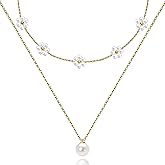 Gold Pearl Necklace Set for Women 14K Gold Plated, Dainty Layered Flower Pearl Choker & Water Drop Pearl Pendant Chain, Cute Floral Jewelry Gifts for Women, Vintage Trendy Accessories