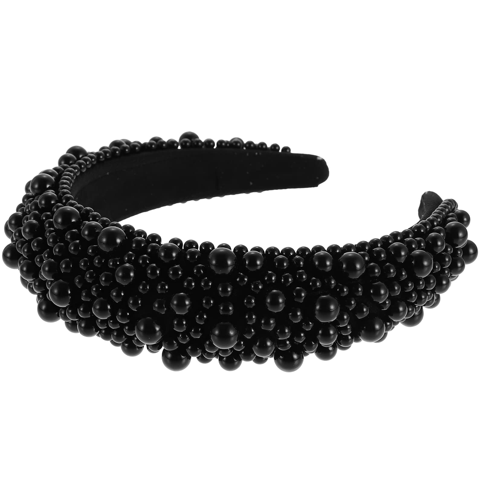 FRCOLOR Pearl Hairband Black Beaded Headband Lightweight Comfortable Elegant Hair Accessory for Women Daily Wear Parties and Special Occasions