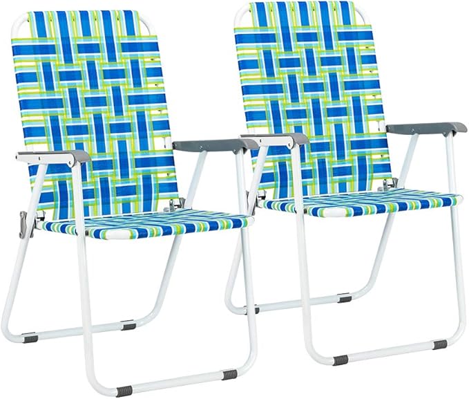 VINGLI Patio Folding  Lawn Chair Set, 2 Pack Outdoor Beach Chair Portable Camping Chair