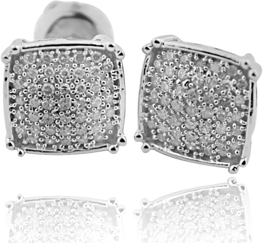 Amazon Com 925 Silver Diamond Stud Earrings 0 21cttw Square Fancy