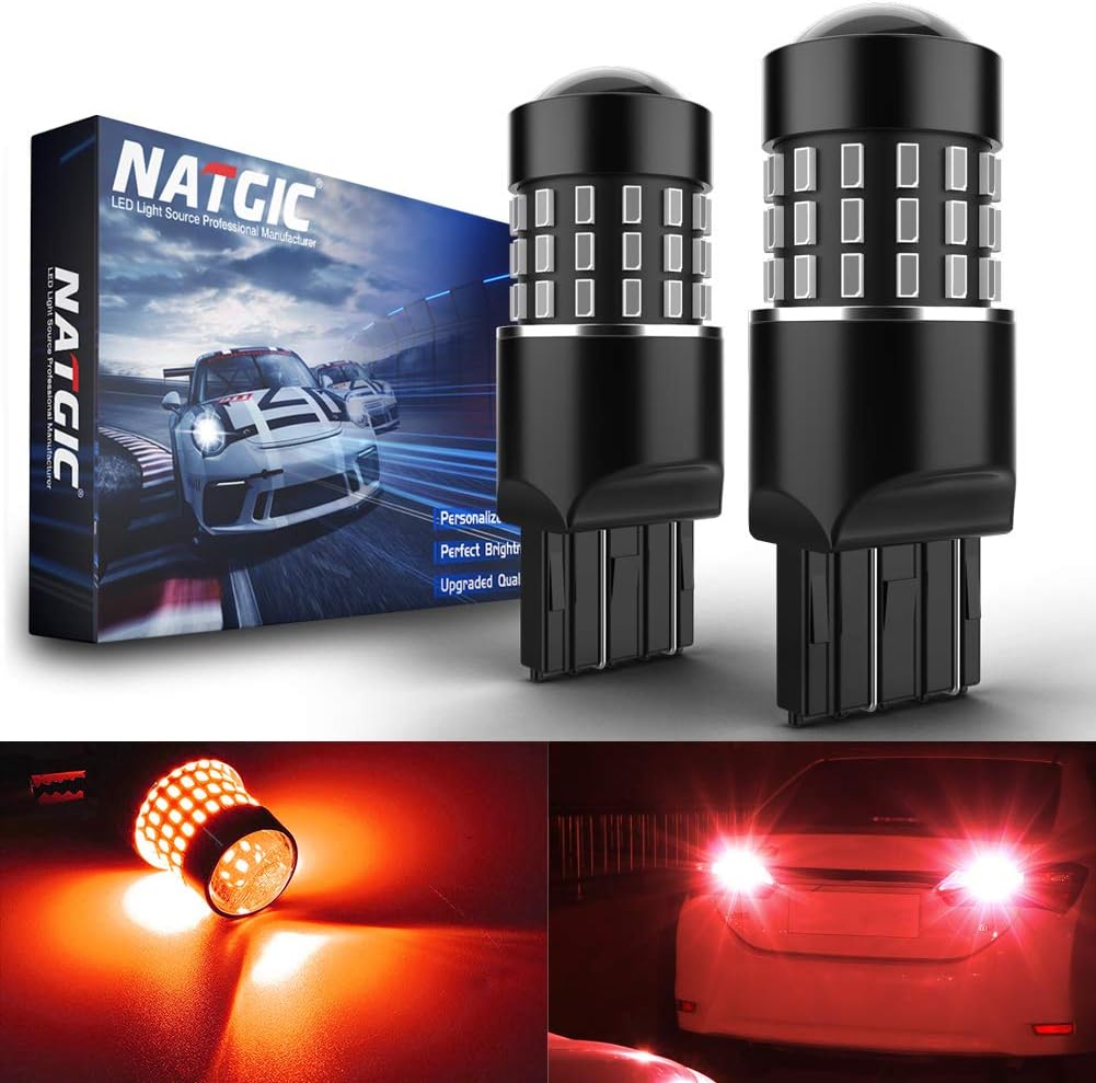 NATGIC 7443 7444NA 7440 7440NA Bulbs Extremely Bright 3014SMD 54-EX Chipsets with Lens Projector for Tail Lights Brake Lights,Red 12-24V(2-Pack)