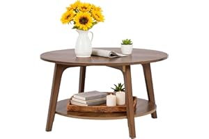 FDW Round Coffee Table with Storage 2-Tier Modern Wood Center Table for Living Room Bedroom or Office Small Space Circle Coff