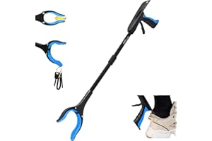 32 inch FDA Registered(3010288069) Folding GrabRunner Reacher Grabber Tool with Strong Magnetic and Shoehorn (Blue Shoehorn)