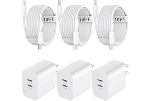 AUORLD USB C Charger for iPhone 15 Pro Max Charger Fast Charging, 3-Pack 20W Dual Port USB C Charger Block with 10FT Long USB C to C Fast Charging Cord Cable Compatible for iPhone 15 Pro Max/15 Pro/15 Plus