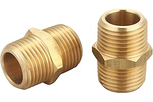T TANYA HARDWARE 1/2 inch x 1/2 inch NPT Brass Hex Nipple Male Pipe Adapter, Thread 0.75" OD to 0.75" OD (2 Piece)