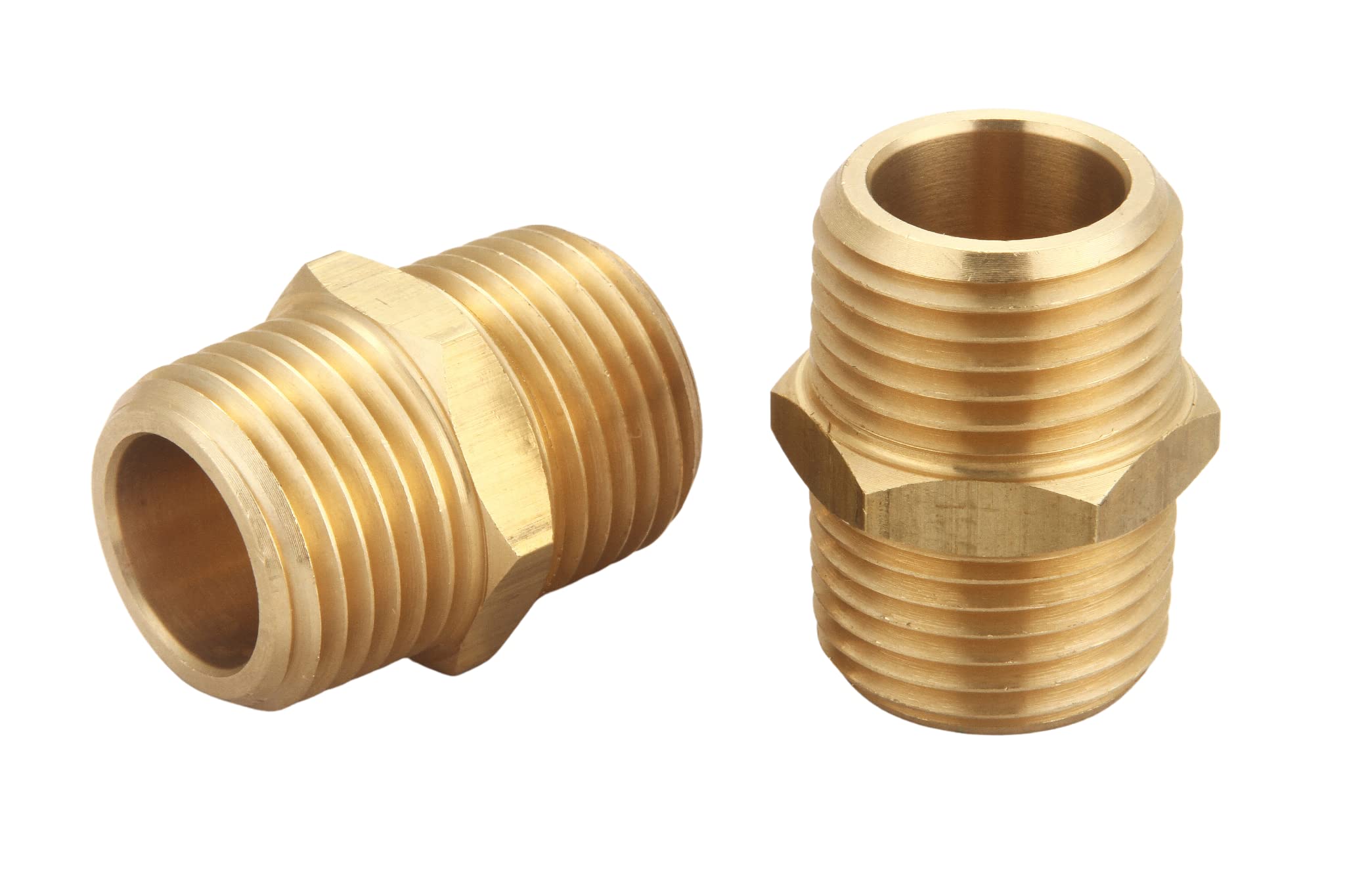 Photo 1 of T TANYA HARDWARE 1/2 inch x 1/2 inch NPT Brass Hex Nipple Male Pipe Adapter, Thread 0.75" OD to 0.75" OD (2 Piece)