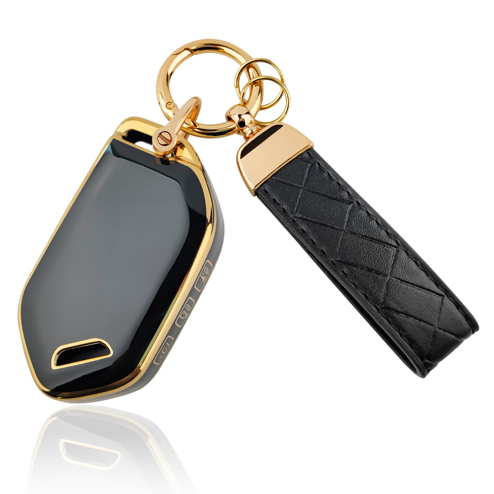 Photo 1 of 5 Button TPU Key Fob Cover, Compatible with 2023 2024 Kia Telluride EV5, Remote Key Case with Leather Keychain, Black