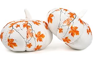 QIONG MENG 2 Pieces Pumpkin Pillow Maple Leaves Pumpkin Shaped Pillow 11.8 Inch Fall Harvest Throw Pillows 3D Shaped Cushion Holiday Decorations for Home Bedroom Sofa