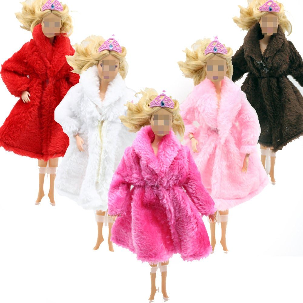 Lance Home Fashion 5pcs Handmade Plush Coat Clothes Outfit + 10 Pairs Shoes for 11.5 Inch Girl Doll Xmas Gift (A)