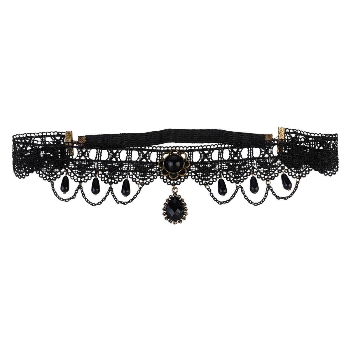 Black Gothic Lace Hairband Flower Elastic Crown Headband Vampire Headpiece for Halloween Costume Accessory, Cosplay, Festival Fancy Decor