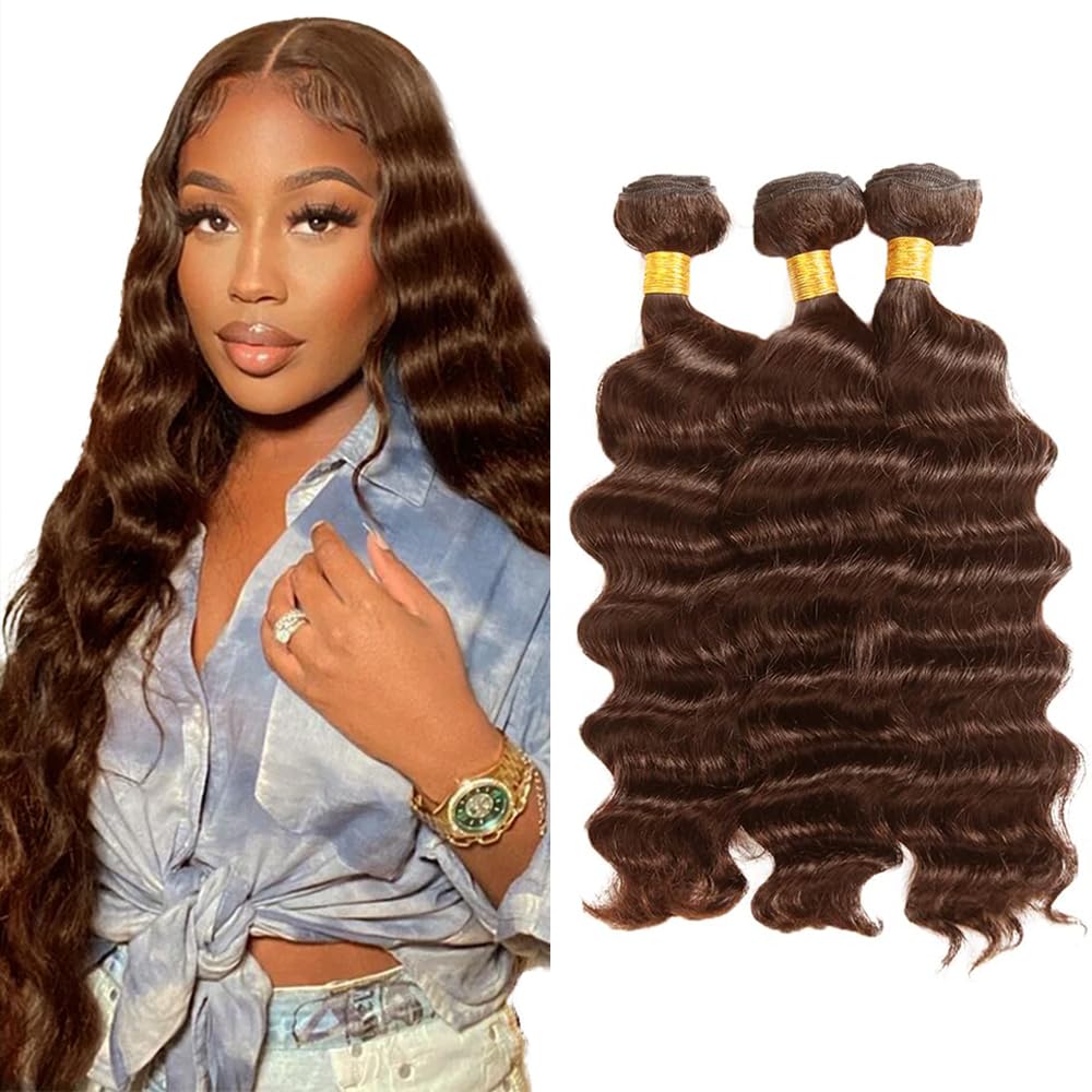 Photo 1 of #4 Brown Bundles Human Hair Deep Wave Bundles 22 24 26 Inch Chocolate Unprocessed Brazilian Virgin Hair 3 Bundle 50 Gram Per Bundle Deals Quick Weave Hair Extensions