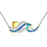 ZPMMPZ Ocean Necklace 925 Sterling Silver Wave Pendant Sea Jewelry Gifts for Women