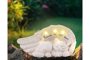 NEWDREAM Solar Cat Pet Memorial Statue,Pet Loss Gifts, The Angel Cat Statue Commemorates,Pet Loss Sympathy Remembrancecat with Solar Light Outdoor Cat Memorial Gifts, Cat Angel Wings