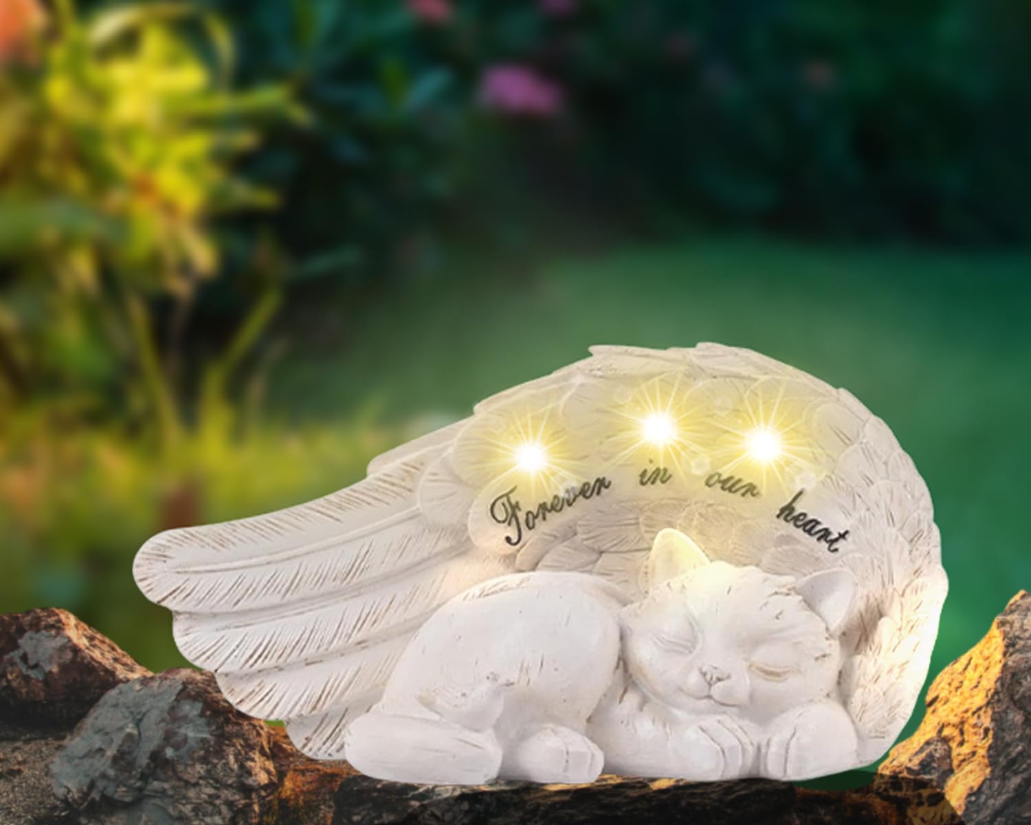 NEWDREAM:Solar Cat Pet Memorial Statue,Pet Loss Gifts, The Angel Cat Statue Commemorates,Pet Loss Sympathy Remembrancecat with Solar Light Outdoor Cat Memorial Gifts, Cat Angel Wings