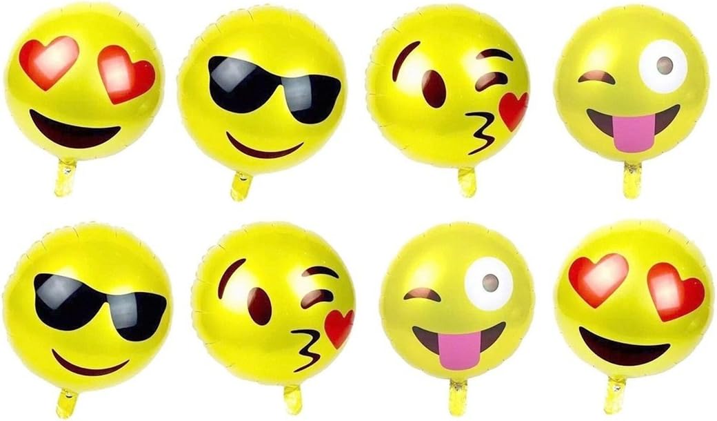 Dubster Brand Party Favors Emoji Emoticon Face Mylar Balloon, 18 Inch, Pack of 8