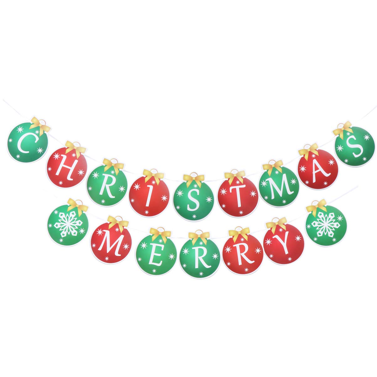 Amosfun Merry Christmas Banner Decorations Xmas Party Paper Garland Holiday Bunting Indoor Outdoor Sign Decor (Round Merry Christmas)