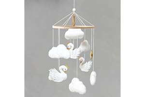 SWECOMZE Baby Mobile White Swans with Golden Crowns Felt Clouds Baby Mobile for Crib Boys Girls Neutral Baby Gift Hanging for Nursery Decor Accessories