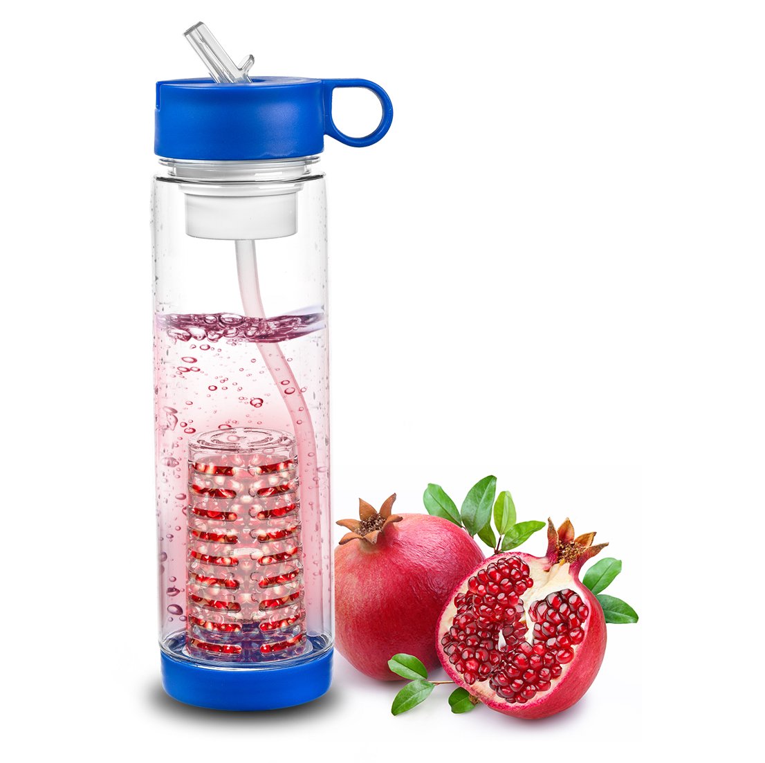 Basily Water Filter Bottle Ynf7557 with Fruit Infuser Water Bottle Blue